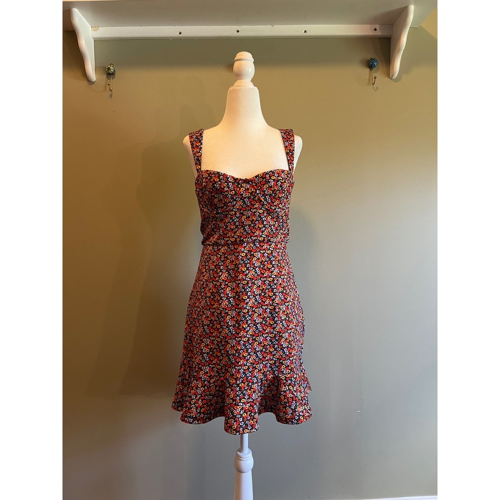 Hutch by Anthropologie Floral Sweetheart Mini Dress Red Orange Multi Size S